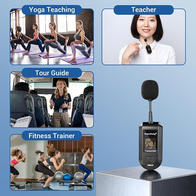 Depusheng 2.4G Wireless Microphone Headset,Lavalier and Handheld Mic 160ft Range,with 1/8''&1/4'' Plug for PA System,Voice Amplifier (lavalier Microphone) - Image 3
