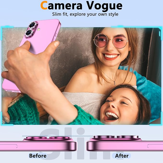 YWXTW for iPhone 16 Plus/iPhone 16 Camera Lens Protector, Individual Anti Scratch Metal Ring Tempered Glass Camera Screen Protector for iPhone 16 Accessories, Case Friendly (Purple Glitter) - Image 4