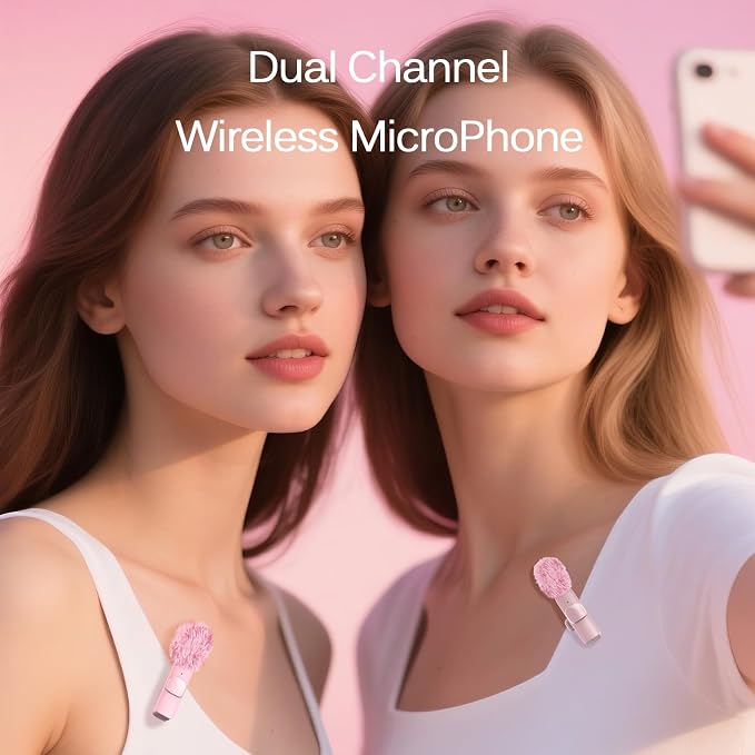Wireless Lavalier Lapel Microphone for iPhone, iPad, mini Video Recording Mic for Interview Video Podcast Vlog YouTube & Livestream, Noise Reduction, Plug & Play (Pink) - Image 2