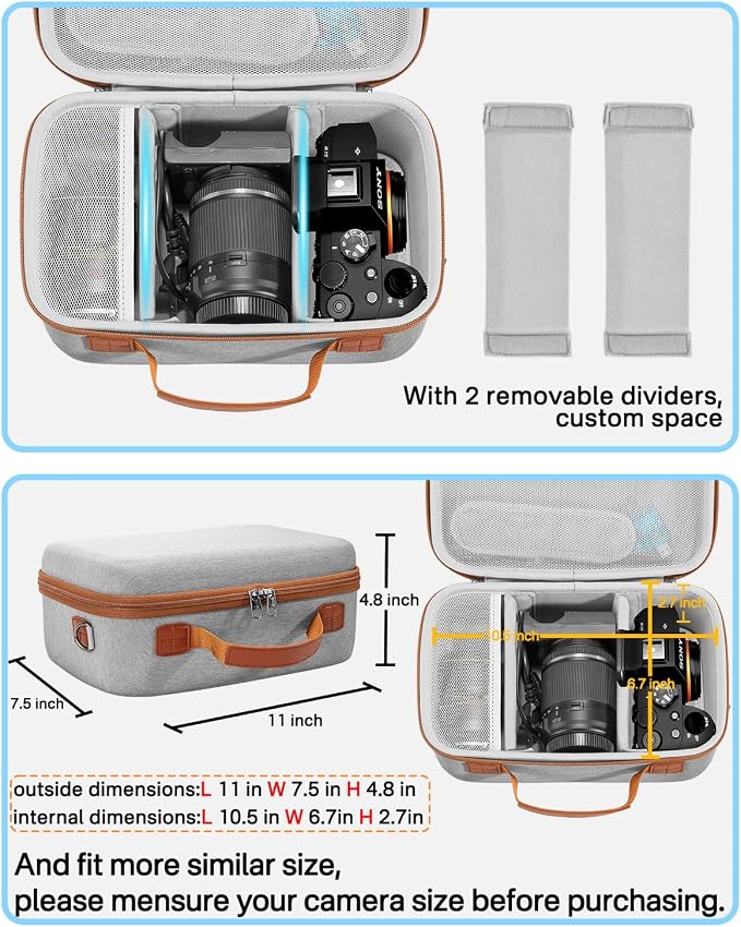 RAIACE Hard Case Compatible with Sony Alpha 7 II III IV/7R V Camera, for Nikon, for Canon, for Pentax and More. Large Capacity With Mesh Pocket for Lens, Charger, Cables, Cards and Accessories.-Gray - Image 3