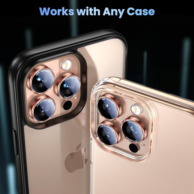 Uyiton for iPhone 17/16/15/14 (Pro Max & Pro) Camera Lens Protector | Unique Lines Text Design, Case-Friendly, Military-Grade Sapphire Glass Metal Camera Cover, Easy to Install, Gold+Red - Image 5