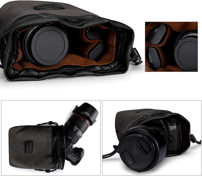 S-ZONE Soft Camera Bag DSLR Insert Handbag Drawstring Lens Case | Water-resistant Canvas, Drawstring Closure, Dust-proof, Scratch-resistant, Compatible with Canon Nikon Sony - Image 6
