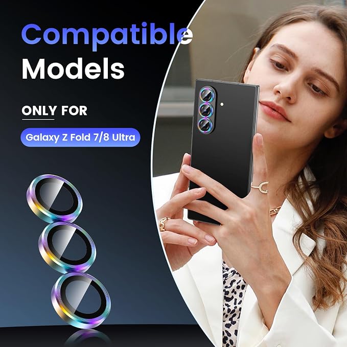 Tensea Camera Lens Protector for Samsung Galaxy Z Fold 8 Ultra/Z Fold 7 | 9H Tempered Glass Camera Cover Screen Protector Metal Individual Ring 【Case Friendly】【Installation Tray】【Military Protection】 - Image 2