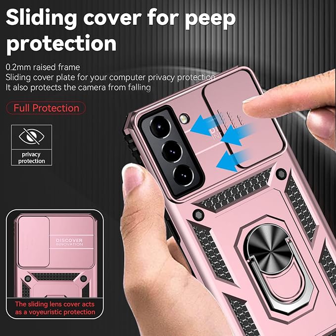 HNHYGETE for Galaxy S21 Case with Screen Protector: [Military Grade 20ft. Drop Tested] Ring Shockproof Protective Phone Case for - Samsung Galaxy S21 (Rose Gold) - Image 4