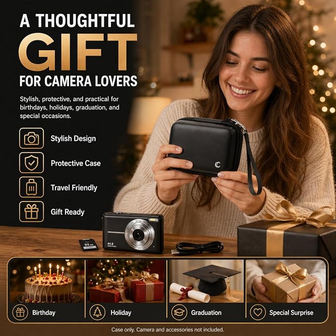 Comecase Digital Camera Case for Kodak PIXPRO FZ55/FZ45/ for CAMKORY, Black | Hard Shell Storage for Lecran/ for VAHOIALD, Mesh Pocket, Wrist Strap, Compact for Travel School and Daily Storage. Case only - Image 8