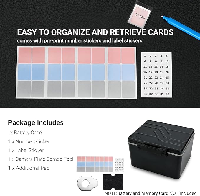 LP-E6 EN-EL15C NP-W235 FZ100 Camera Battery and Memory Card Case with Labels,DSLR SLR Battery Organizer Storage for 16 Micro SD 6 SD 3 CF Express Type A and 2 XQD/CF Cards,Water-Resistant & Shockproof - Image 3