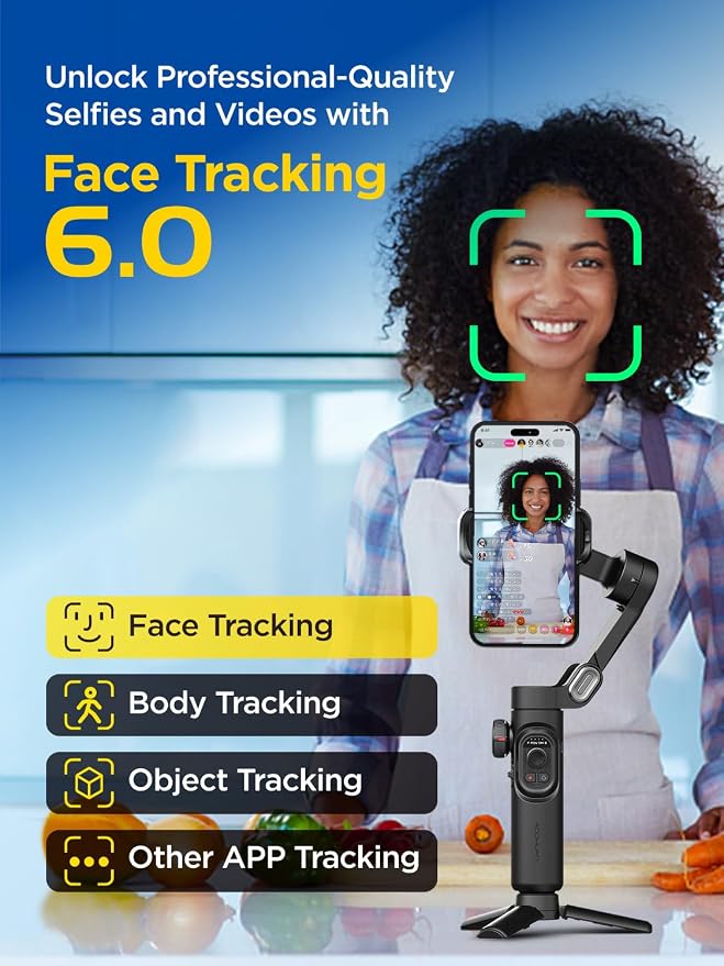 AOCHUAN Smart XE w/Focus/Object Track Gimbal Stabilizer for iPhone Gimbal | Foldable Handheld Phone Stabilizer for Video Recording, 3-Axis Gimbal for iphone 17 16 15 Pro Max,Face/Object Tracking in APP - Image 3