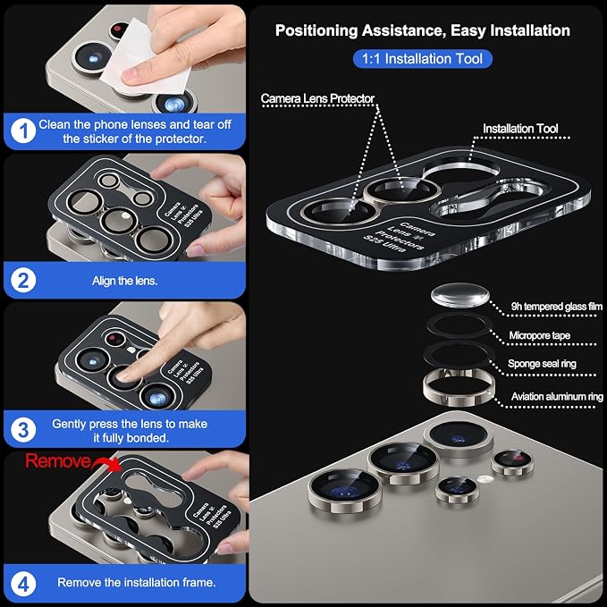 WSKEN for Samsung Galaxy S25 Ultra Camera Lens Protector - Ultra Thin | Case Friendly, 9H Shatterproof Tempered Glass, Anti Scratch Metal Circle, Camera Screen Protector Cover Accessories, Grey - Image 6