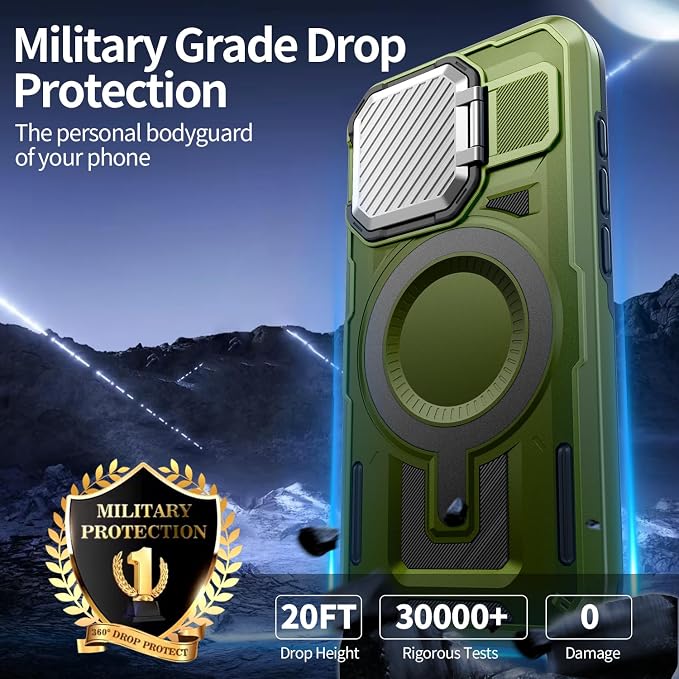 Camera Stand Case for iPhone 16 Pro Max, [Compatible with Mag Safe] [Lens Cover] 2024 Version Military Grade Protective Soft Case for iPhone 16 Pro Max 6.9 inch Men Women, Green - Image 4