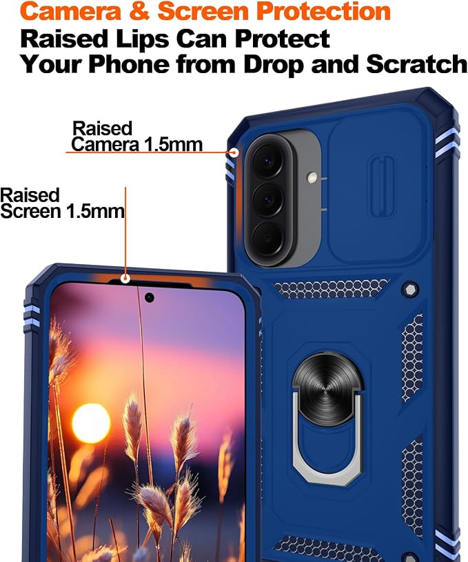 Gritup for Samsung Galaxy A57 5G Phone Case with Camera Cover | 2*Screen Protector & 360° Rotating Ring Kickstand, Military Grade Protective Cover para Samsung A 57, Blue - Image 4