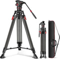 NEEWER 78" Video Camera Tripod Carbon Fiber with Damping Adjustable Fluid Head, One Step Quick Release with QR Plate & Handle, Heavy Duty Tripod Stand for DSLR Cameras Camcorders, Max Load 22lb, LL37 by Neewer
