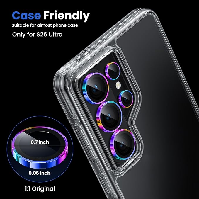 WSKEN for Samsung Galaxy S26 Ultra Camera Lens Protector - Ultra Thin | Case Friendly, 9H Shatterproof Tempered Glass, Anti Scratch Metal Circle, Camera Screen Protector Cover Accessories, Colorful - Image 4