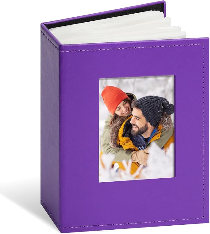 Vienrose Photo Album 4x6 Holds 100 Photos, PU Leather Cover Picture Book with 100 Horizontal Pockets, Slip-in Photo Album for Wedding, Baby Memories, Family, Acid-Free Photo Storage Gift, Purple by Vienrose