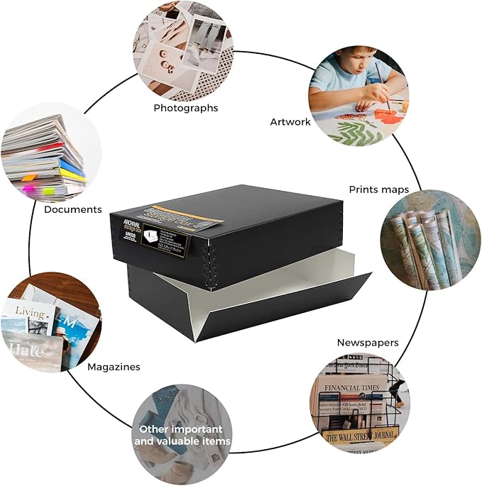 Lineco Museum Archival Storage Box, Drop Front, 9.25x11.75x3 in, Black | Acid-Free with Metal Edge, Preserves Picture Longevity, Organize Photos, Newspapers, Prints, Documents, Crafts, DIY - Image 6