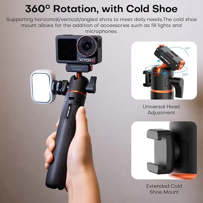 REYGEAK 21" Camera Tripod 360° Ball Head for DJI Osmo 360 Action 5 pro/4/3 | 21.6" extendable selfie stick for vlogs, with cold shoe, magnetic and quick release design, for DJI Osmo 360 Action 5 pro/4/3 - Image 6