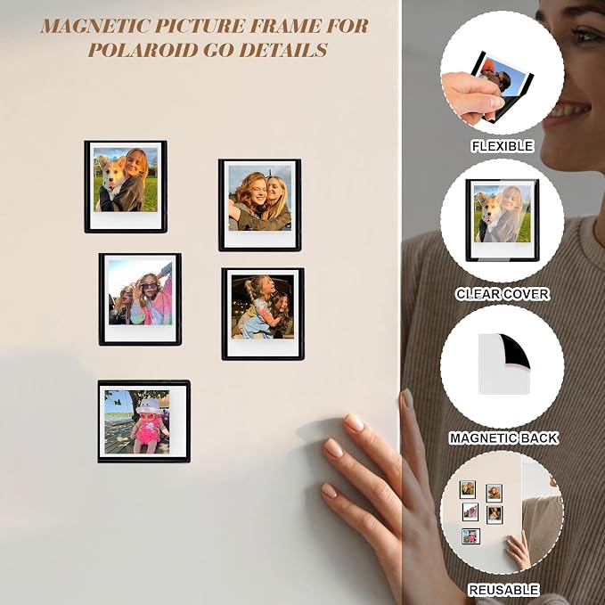 Go Magnetic Picture Frame for Polaroid Go Gen2/Gen3 Instant Camera | Picture Frame for Polaroid Go Fits 2.12x2.62 Inches Films, Magnets for Refrigerator with Transparent Cover, Black, 20 Pack - Image 3