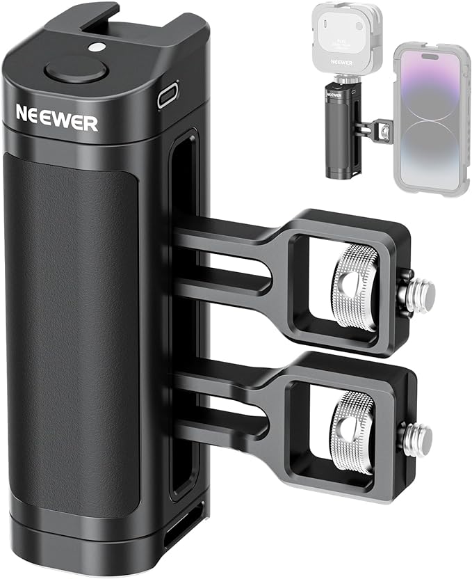 NEEWER Side Handle Grip with Wireless Remote Control Button Shutter Trigger for Smartphone Cage Video Rig, 2 Mount Adapters with 1/4" Screws & Locating Pins, Compatible with SmallRig Cages, PA005E by Neewer