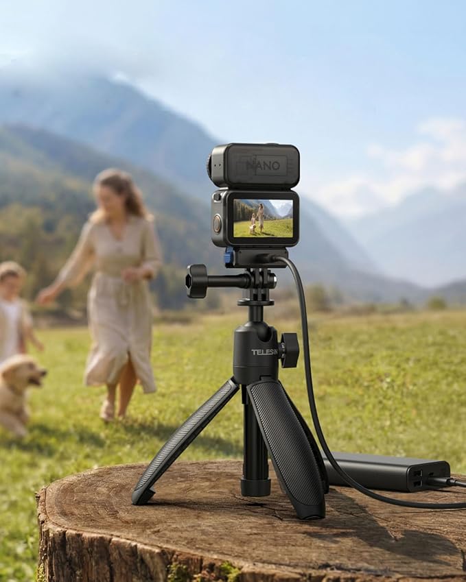 TELESIN Mini Selfie Stick w Magnetic Quick Release Charging Adapter Mount | Tripods for DJI Osmo Nano / Xtra Atto, 360° Adjustable Stick Pole, 1/4" Screw Hole Adapter Mount, Anti-Slip Handle Grip - Image 7
