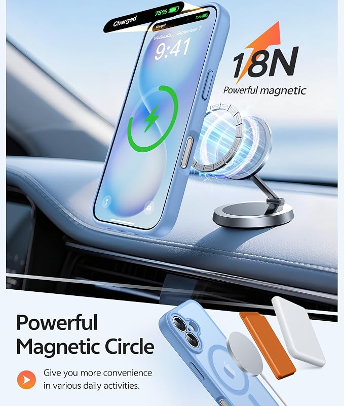 FNTCASE for iPhone 16 Plus Case, Fit for Magsafe, Screen Protector | Full Camera Protection, Translucent Matte, 14FT Military Grade Drop Proof, Shockproof Protective Phone Cover, Light Blue - Image 3