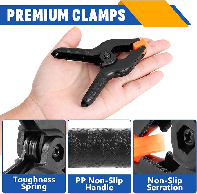 72 Pack 3.5 inch Plastic Spring Clamps, Backdrop Clips | Black Heavy Duty Clips, Plastic Clamps for Crafts, Backdrop Stand, Woodworking, Photography - Image 3