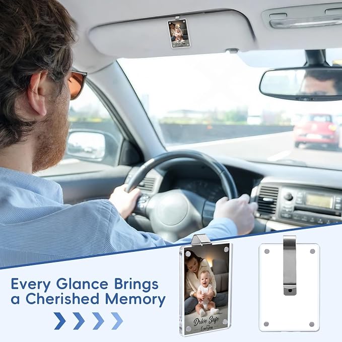 2 Pack Car Picture Holders for Father Visor Clip Photo Frame Acrylic Magnetic Picture Frames Drive Safe Daddy Personalized for Cars Display Memorial Family Couple Pet Wallet Size Photos 2.4 × 3.5 inch - Image 7