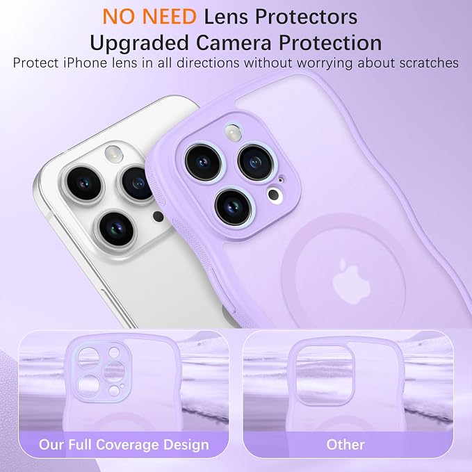BENTOBEN Magnetic for iPhone 15 Pro Max Case, Cute Wavy [Full Camera Protection][Compatible with MagSafe] Matte Anti-Slip Bumper Women Men Boys Protective Cover for 15 ProMax 6.7", Lavender Purple - Image 3