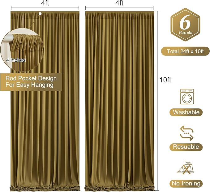 Brown Backdrop Curtains-Wrinkle-Free Polyester Photography Drapes Party Curtain Background for Baby Shower Wedding Decorations- 24 X10FT (Brown) - Image 2