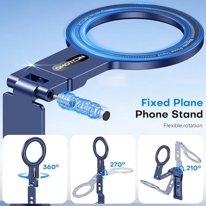 OMOTON TP03 [Ultra-Slim] 360° Rotating for MagSafe Tripod with Hook, Blue | Magnetic Phone Tripod for iPhone 17/16 Pro Max Air, Fold Cell Phone Stand with 1/4" Screw, Fits Vlog, Travel, Gym, Women Men - Image 8