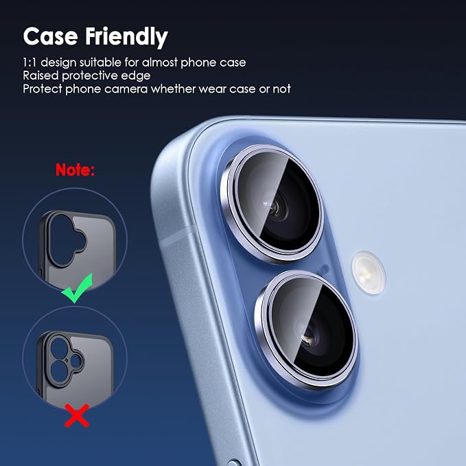 Camera Lens Protector for iPhone 17, Blue | AR+AF, 9H Tempered Glass, Individual Metal Ring, Anti Glare, Fall Protection, Camera Screen Cover - Image 4