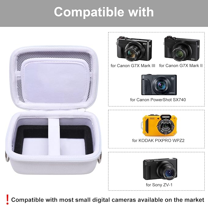 Camera Case Bag Compatible with Canon PowerShot G7 X Mark III, Mark II, SX740 HS, Sony ZV-1, KODAK PIXPRO WPZ2 Digital 4K Vlogging Camera, Point and Shoot 4K Video Camera Bag, White (Case Only) - Image 2