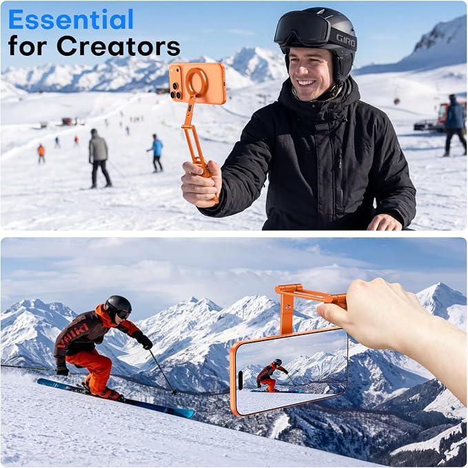 OMOTON TP06-E [3-Adjust] Sturdy Magnetic Phone Tripod for iPhone 17 Pro Max | Aluminium Phone Stand for MagSafe with Hook 1/4" Screw& Arca, Travel Essentials Gift for Vlog, Creators, Live, Orange - Image 4