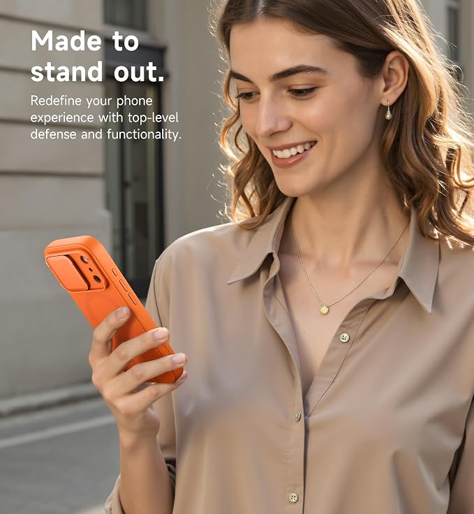 SURITCH for iPhone 17 Pro Max Case with Camera Control Cover, Camera Cover and Adjustable Kickstand, Compatible with MagSafe, Shockproof Bumper Protective Cases 6.9 Inch, Orange - Image 9