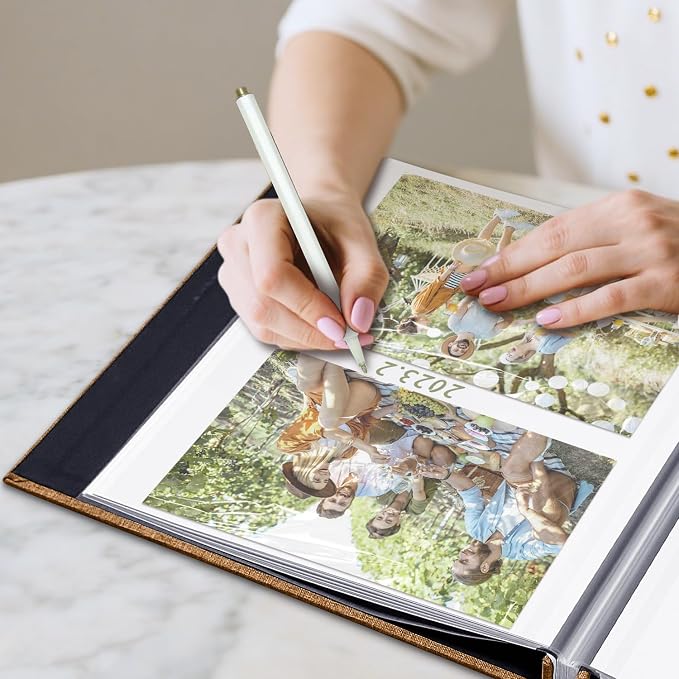 Large Photo Album Self Adhesive, DIY Scrapbook Album for 4x6 8x10 10x12 Pictures, 60 Pages Brown Linen Cover Memory Book, Ideal Gift for Family Wedding Baby Christmas Anniversary - Image 6