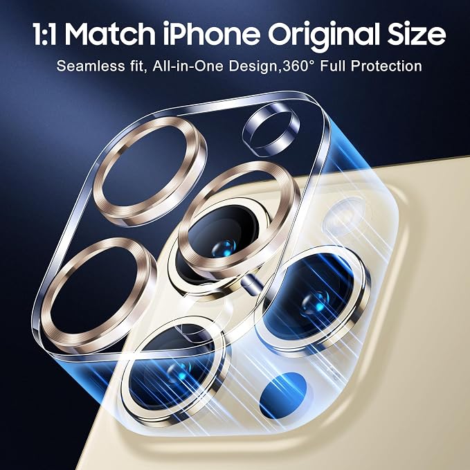 UniqueMe for 3 Pack iPhone 15 Pro/15 Pro Max Camera Lens Protector-Gold | Drop Protection, Case Friendly, 9H Tempered Glass, Camera Cover Screen, 2023 New Version - Image 5