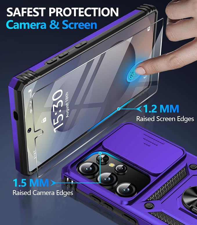Taisairu for Samsung Galaxy S25 Ultra Case with Screen Protector & Slide Camera Lens Cover, Built-in Magnetic Ring Stand Shockproof Protective Phone Case for Samsung S25 Ultra Case (Purple) - Image 7