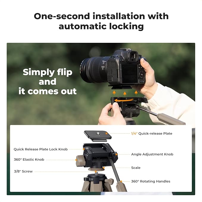 K&F CONCEPT 75" Aluminum Camera Tripod, Lightweight and Compact for Travel | Compatible with Canon Nikon DSLR Camera, Cellphone Clip and Remote Control for Shooting and Video Recording S255A3+BV01 - Image 6