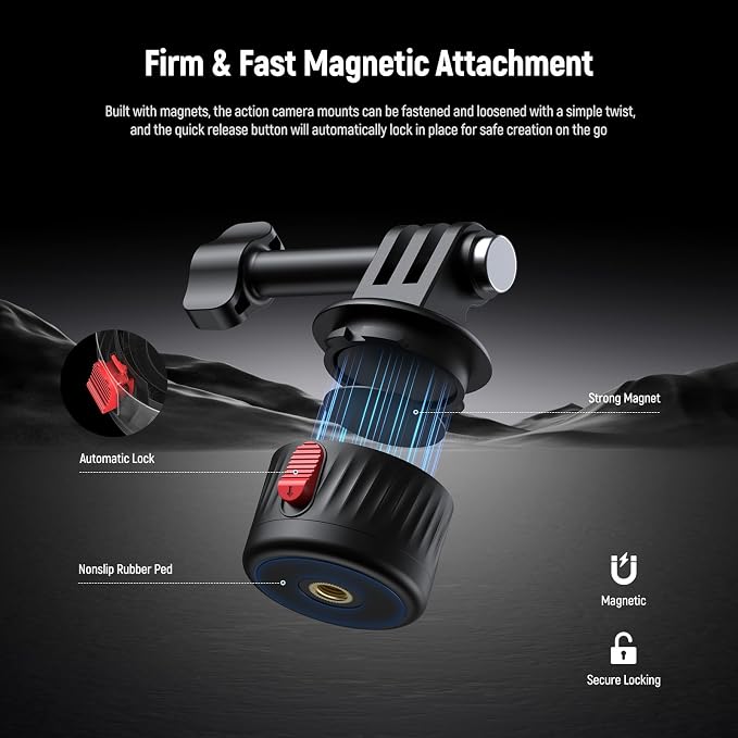 NEEWER Magnetic Action Camera Mount Kit, GP-24 | Compatible with GoPro Hero 13 12 11 Max DJI Osmo Action Insta360, ABS, Magnetic, Quick Release Mount, for POV Shots - Image 3