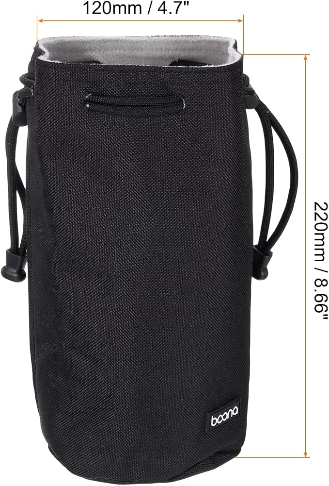 PATIKIL Soft Drawstring Lens Case, Lens Pouch Bag with Cotton Pad 4.7" OD Thick Fleece Cloth Camera Lens Bag for SLR Lens Water Cups, Black - Image 2