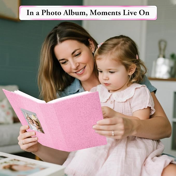 Photo Album 4x6,Linen Cover Slide-in Photo Album Book Can Holds 200 4x6 Photos with 50 Black Sheets for Baby Family Pictures Artwork or Postcards Storage (Pink) - Image 7