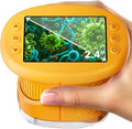 Odatay 4K 1000X Digital Microscope for Kids with 32G Card, Long Distance Viewing & 2.4" Screen Portable Handheld Edu Toys for Age 3-12 Exploring Bugs Plants at Home Classroom & Outdoor Travel, Yellow by Odatay
