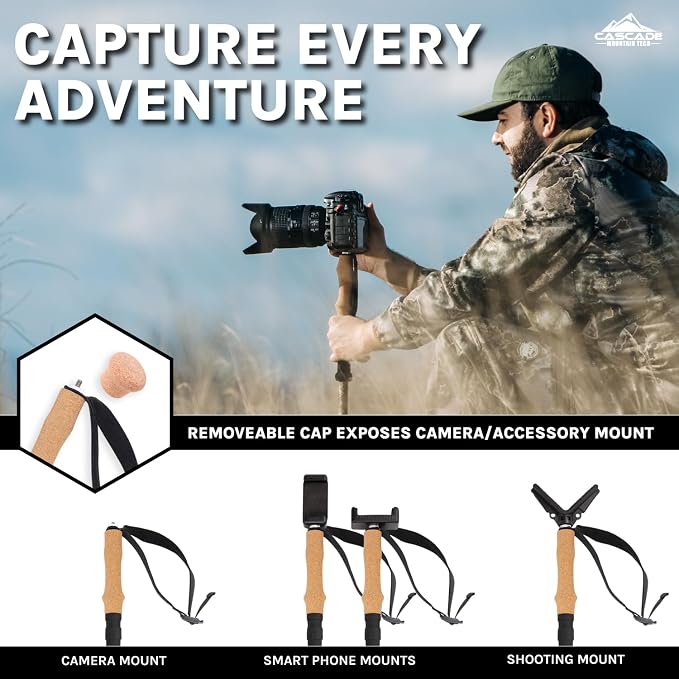 Cascade Mountain Tech Trekking Poles - Carbon Fiber Monopod Walking or Hiking Sticks with with Accessories Mount and Adjustable Quick Locks - Image 4