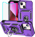 HNHYGETE for iPhone 13 Case with HD Screen Protector: [Military Grade 20ft. Drop Tested] Slide Camera Cover Ring Shockproof Protective Phone Case for - iPhone 13 (Purple) by HNHYGETE