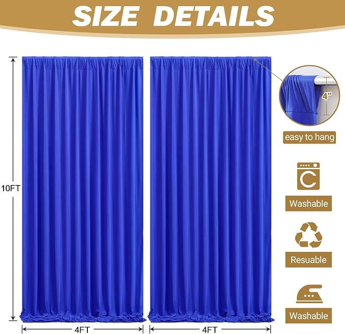 8ftx10ft Wrinkle Free Royal Blue Backdrop Curtain - 10 Feet Photography Backdrop Drapes, Silky Polyester Back Drop Cloth for Wedding Baby Shower Balloon Arch Background - Image 5