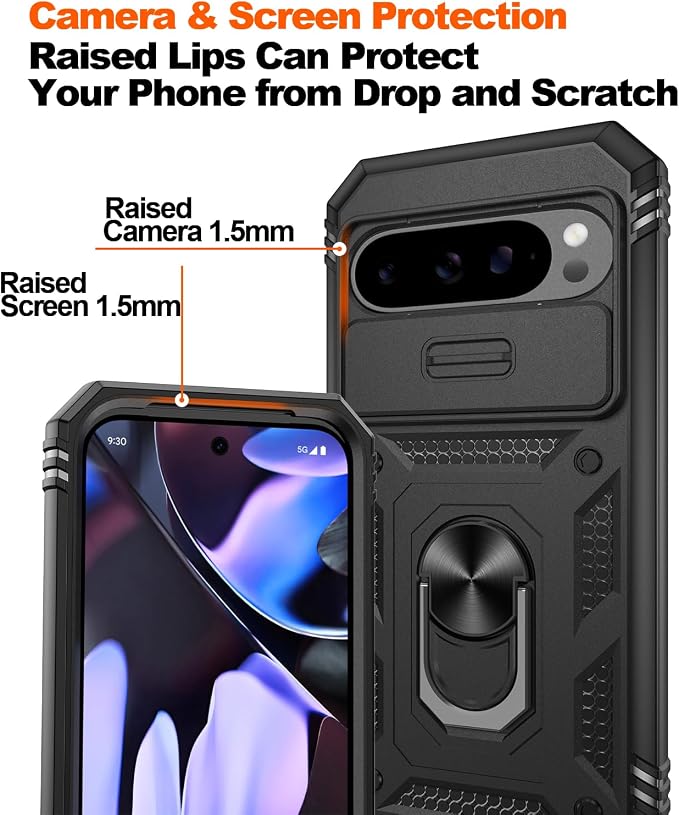 Gritup for Pixel 9 Pro XL Case Military-Grade Shockproof with Kickstand | with 2 PCS Screen Protector, Slide Camera Cover, Heavy Duty Outdoor Protection Funda para Pixel Pro 9 XL Phone Cover, Black - Image 5