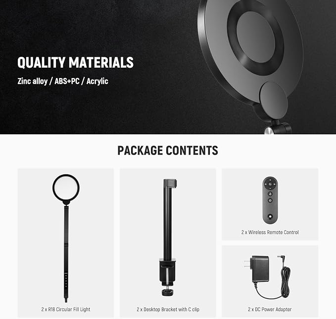 NEEWER Basics 18W 7" Ring Light with Desk Stand/C Clamp, 2 Pack 3000K-6500K Dimmable Full Screen LED Circle Lighting for Video Conference Streaming Phone Selfie Recording Laptop Computer Zoom, R18 - Image 9