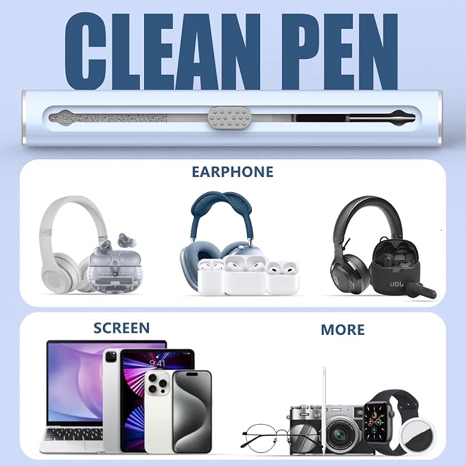 Inesore for AirPod Cleaning Kit, for Phone Earbuds Electronics (Blue) | Metal Tip, High-Density Soft Brush, Flocked Sponge Tip, 3 in 1 Design, Compact & Lightweight, Easy Operation, Easy to Carry - Image 6