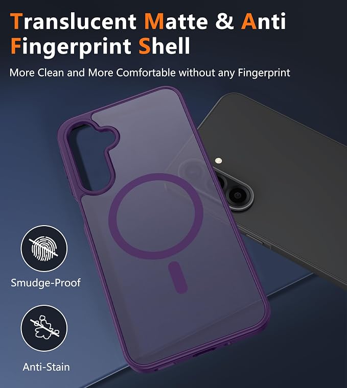 FNTCASE for Galaxy A26 5G Phone Case, Fit for Magsafe, Screen Protector | Translucent Matte, 14FT Military Grade Drop Protection, Slim Shockproof Protective, for Samsung A 26 4G Cover, Purple - Image 5