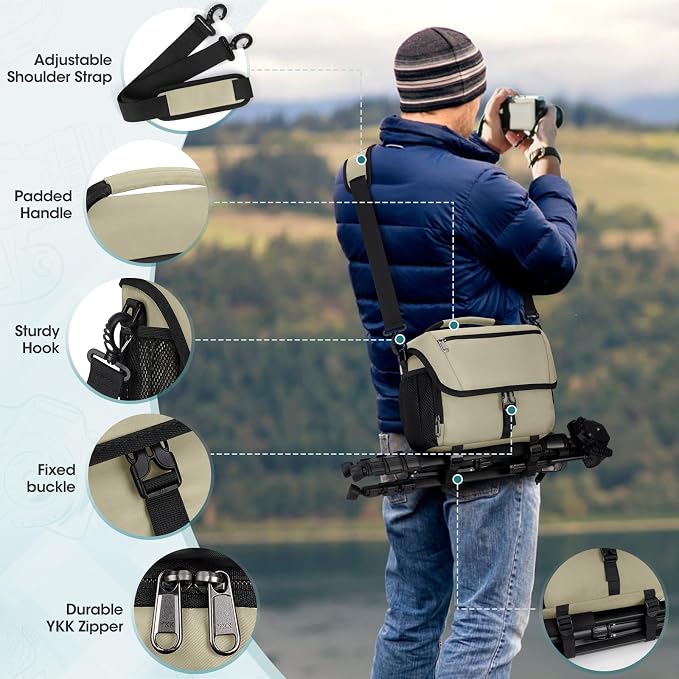 RAINSMORE Camera Bag, DSLR SLR Mirrorless Camera Case for Photographer | Waterproof Camera Sling Bag with Rain Cover & Tripod Holder Soft Padded Crossbody Camera Bag for Sony Canon Nikon Fujifilm - Image 6