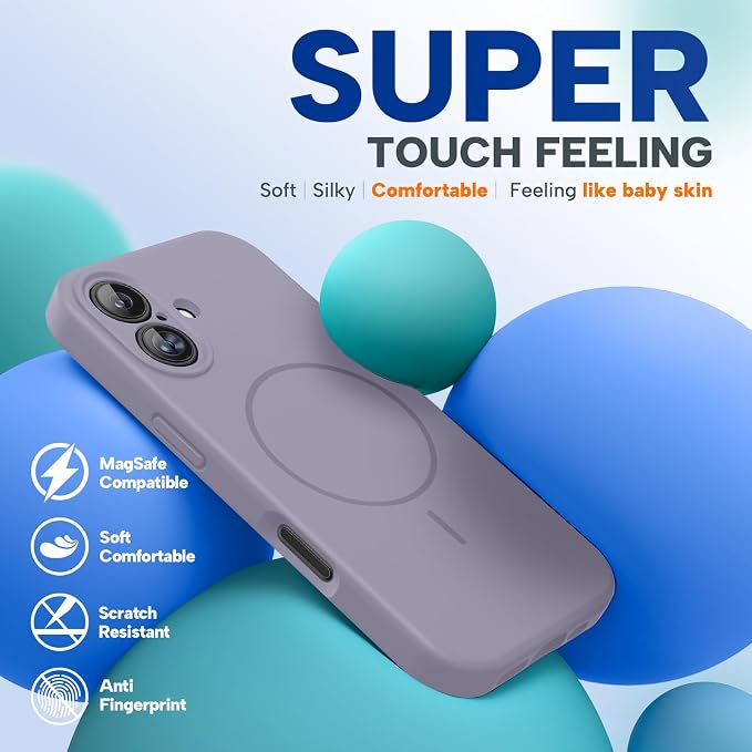 miracase Magnetic for iPhone 16 Plus Case, [Soft Anti-Scratch Microfiber Lining], Compatible with MagSafe, Liquid Silicone Shockproof Drop Protection Phone Case for 16 Plus,Lavender Gray - Image 7