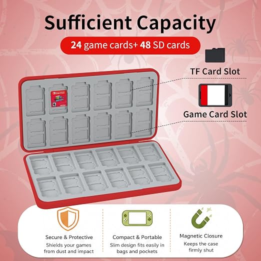 PERFECTSIGHT Switch Game Card Case for Nintendo Switch 2/ Lite / OLED, Switch 2 Game Holder Cartridge Case for Game Cards and 48 SD Cards, Cut Kawaii Portable Compact Storage Box, Spider Bat - Image 2